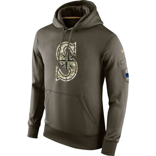 Men's Seattle Mariners Nike Olive Salute To Service KO Performance Hoodie - Click Image to Close